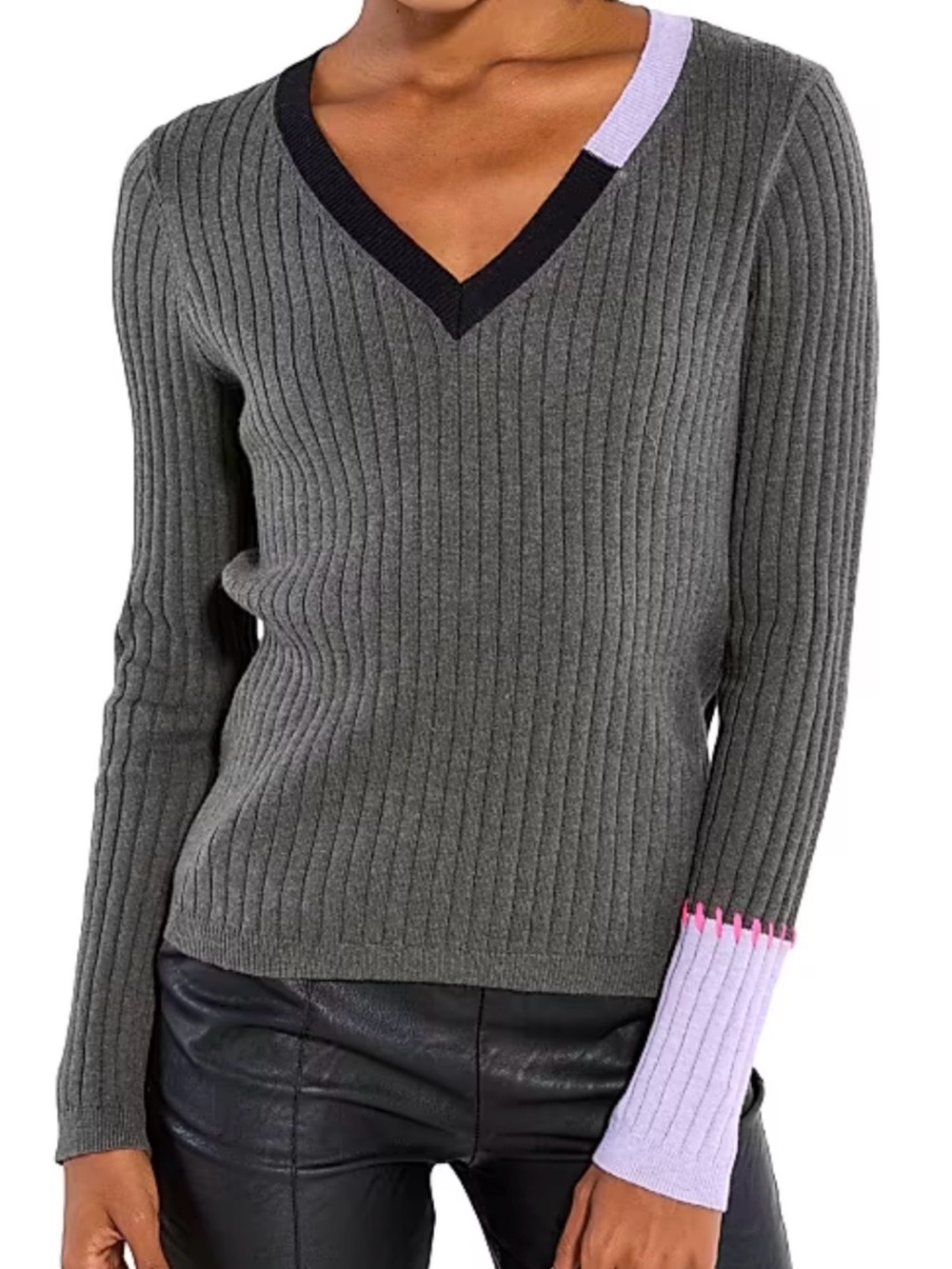 Lisa Todd “In A Split” Ribbed V-Neck Sweater